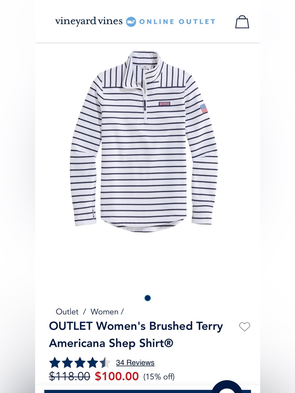 Women’s Vineyard Vines Outlet Brushed Terry Americana Shep